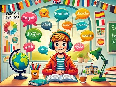 Ученик изучает иностранный язык с радостью